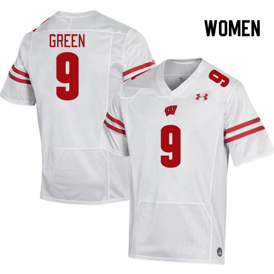 Women #9 Bryson Green Winsconsin Badgers College Football Jerseys Stitched Sale-White